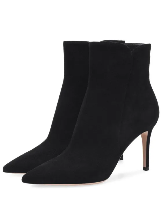 Bottines à Talons Hauts à Zip en Cuir Synthétique Unicolore