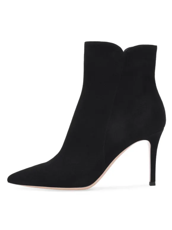 Bottines à Talons Hauts à Zip en Cuir Synthétique Unicolore
