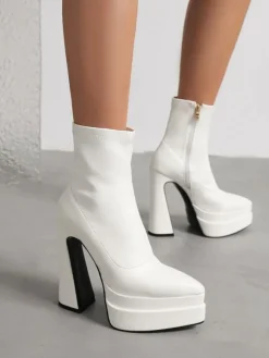 Bottines à Talons Hauts avec Plateforme Femme avec Bout Pointu Unicolore