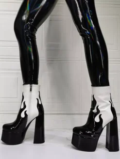 Bottines à Talons Hauts avec Plateforme Femme avec Bout Rond en Cuir Synthétique Bicolores