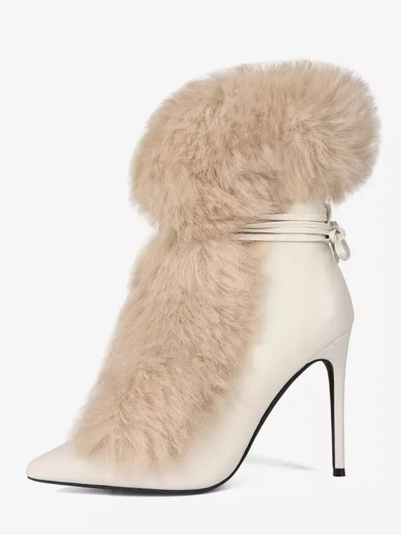 Bottines à talons hauts et bout pointu en fausse fourrure pour femme