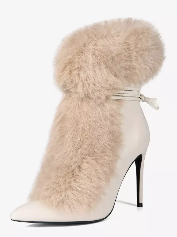 Bottines à talons hauts et bout pointu en fausse fourrure pour femme