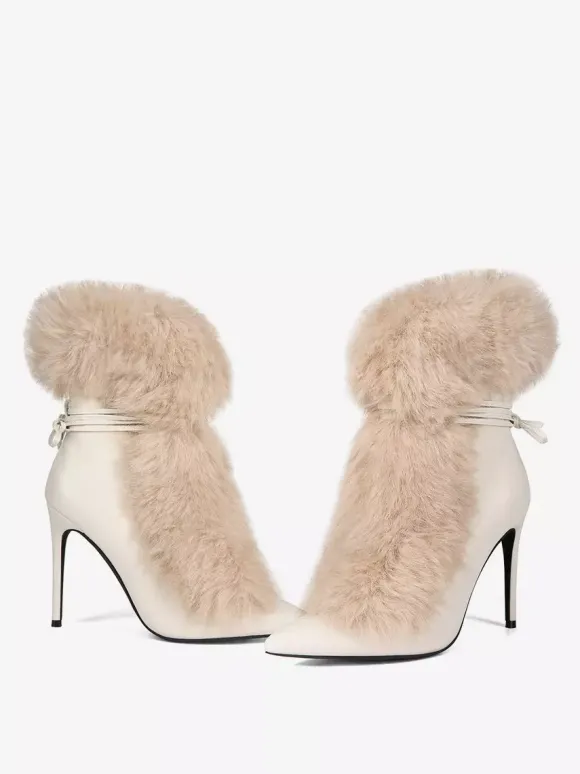 Bottines à talons hauts et bout pointu en fausse fourrure pour femme