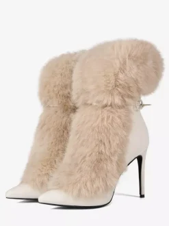 Bottines à talons hauts et bout pointu en fausse fourrure pour femme