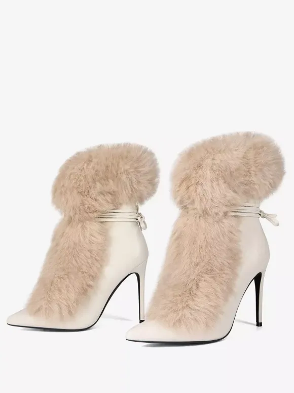 Bottines à talons hauts et bout pointu en fausse fourrure pour femme