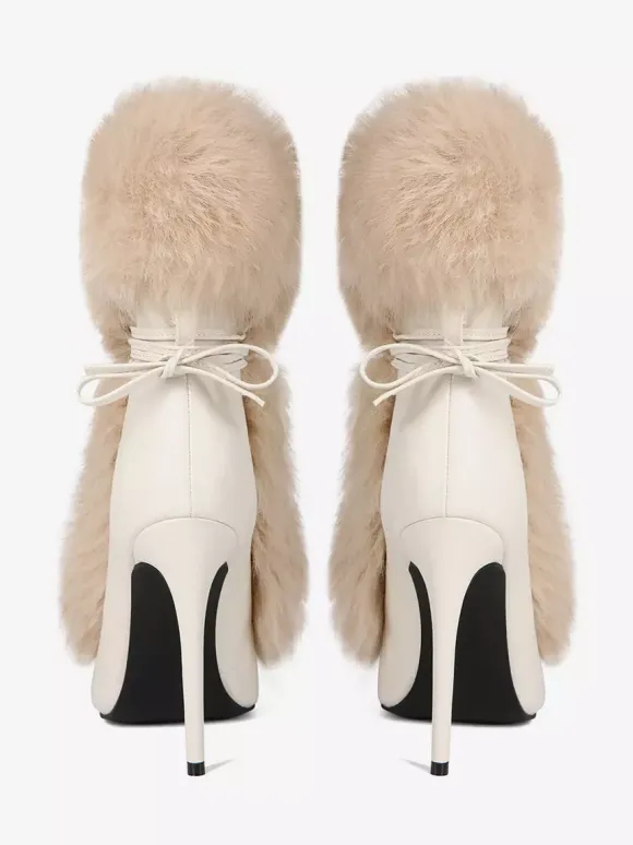 Bottines à talons hauts et bout pointu en fausse fourrure pour femme