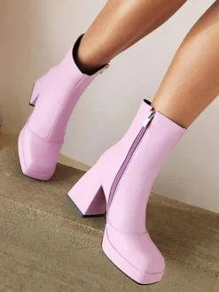 Bottines à Talons Hauts Femme avec Bout Carré en Cuir Synthétique Unicolore