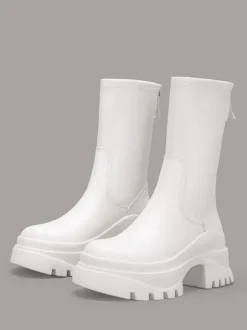 Bottines À Talons Épais Bout Rond Chaussures Femmes