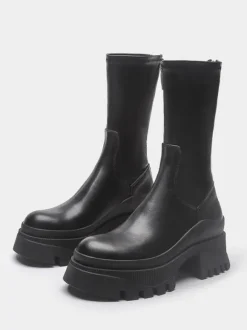 Bottines À Talons Épais Bout Rond Chaussures Femmes