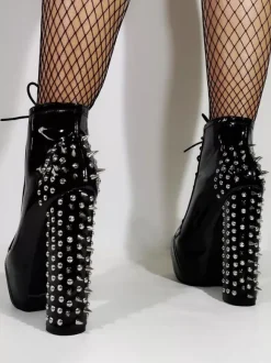Bottines à talons épais et bout rond pour femmes