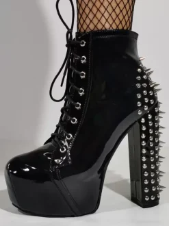 Bottines à talons épais et bout rond pour femmes