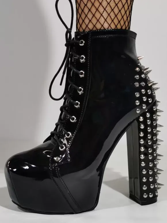 Bottines à talons épais et bout rond pour femmes