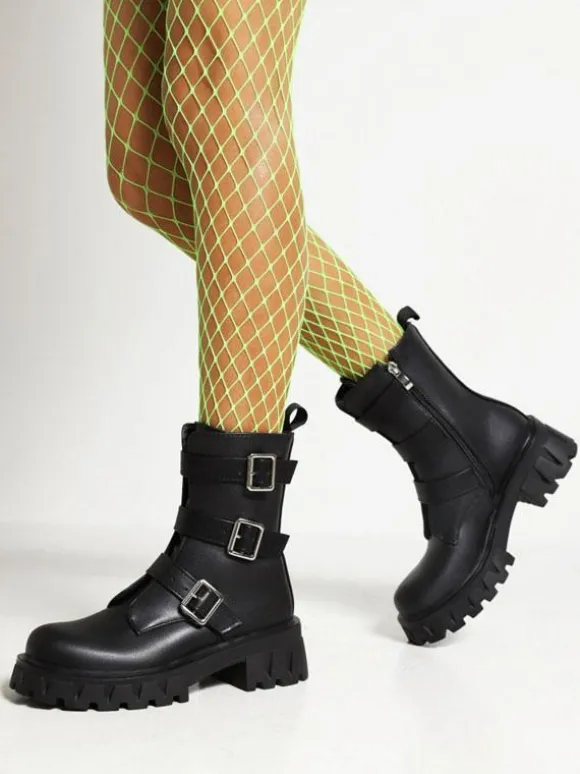 Bottines à talons épais et bout rond avec détails en métal pour femmes