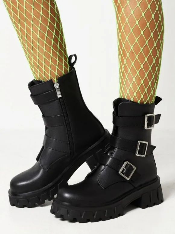 Bottines à talons épais et bout rond avec détails en métal pour femmes