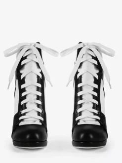 Bottines blanches à lacets et bout pointu pour femme bottines patchwork à talons hauts