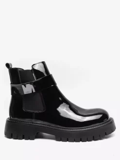 Bottines Chelsea à plateforme pour homme en cuir brillant semelle épaisse et élastique