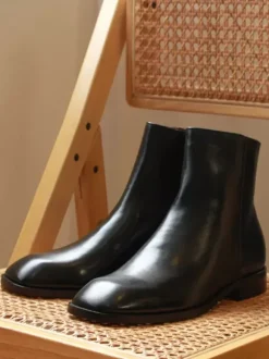 Bottines Chelsea Chaussures Homme Cuir Vachette Noir Bout Carré