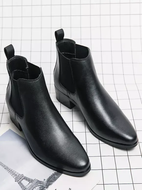 Bottines Chelsea courtes pour hommes bout pointu bruni en cuir avec bande élastique à enfiler antidérapantes imperméables décontractées