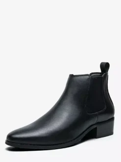 Bottines Chelsea courtes pour hommes bout pointu bruni en cuir avec bande élastique à enfiler antidérapantes imperméables décontractées
