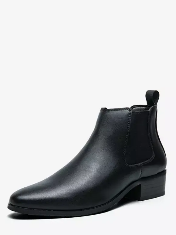 Bottines Chelsea courtes pour hommes bout pointu bruni en cuir avec bande élastique à enfiler antidérapantes imperméables décontractées