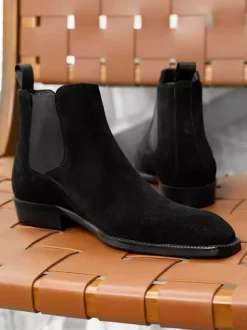 Bottines Chelsea en daim gris pour hommes Bottines à bout rond en cuir