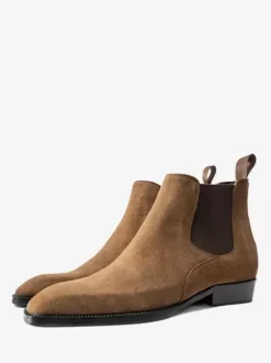 Bottines Chelsea en daim gris pour hommes Bottines à bout rond en cuir