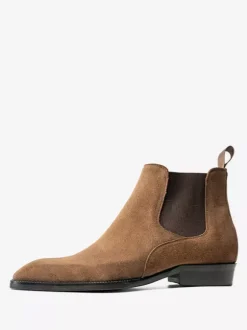 Bottines Chelsea en daim gris pour hommes Bottines à bout rond en cuir