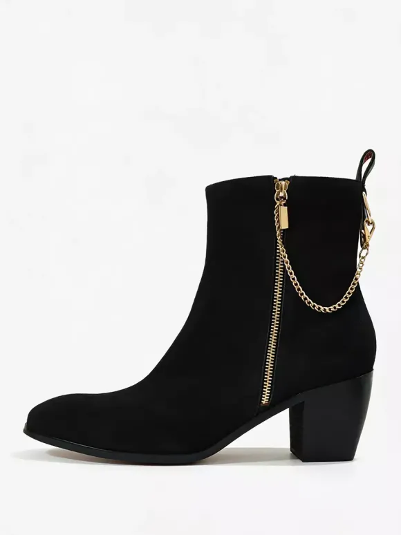 Bottines Chelsea Hommes En Micro-Suède Bordeaux Avec Bout Pointu Chaîne