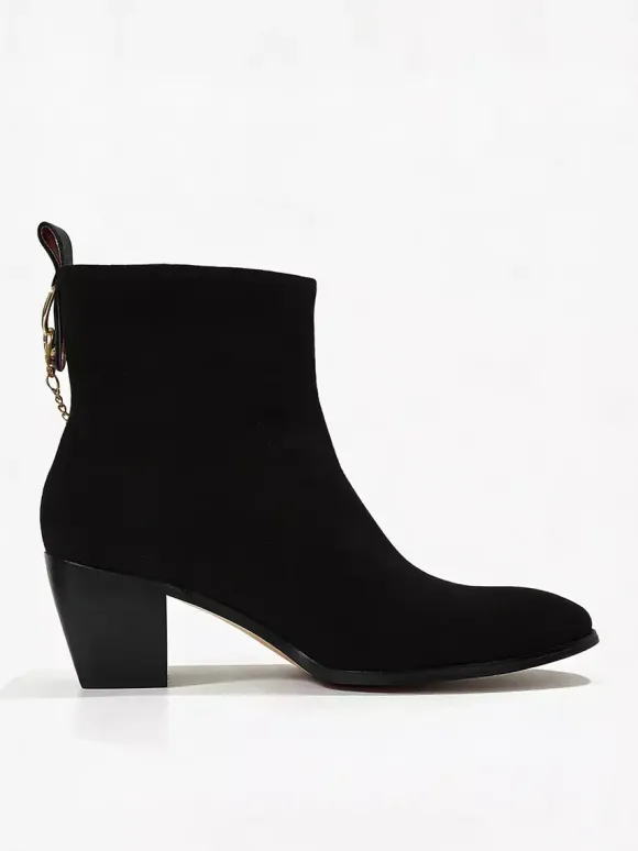 Bottines Chelsea Hommes En Micro-Suède Bordeaux Avec Bout Pointu Chaîne