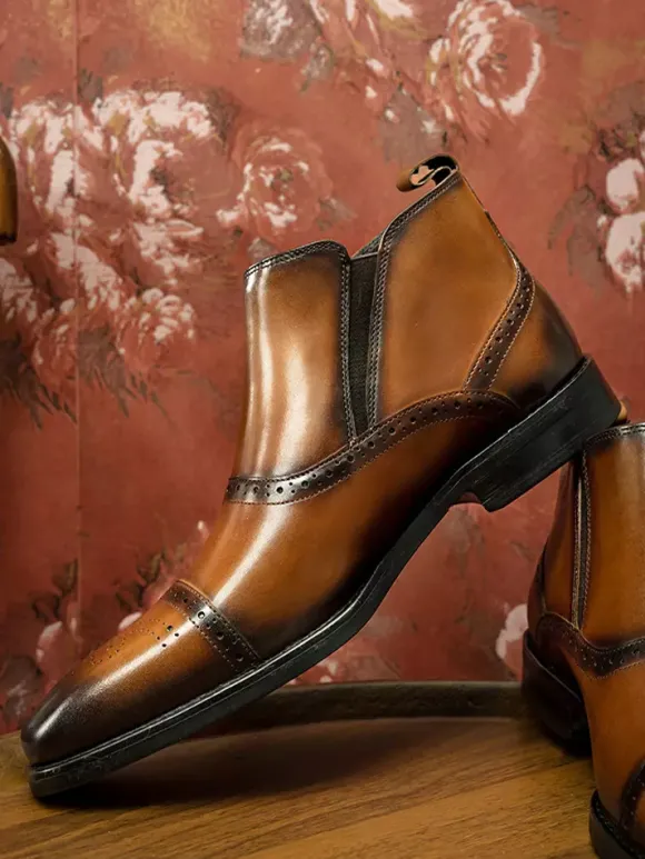 Bottines Chelsea montantes en cuir à bout carré pour homme