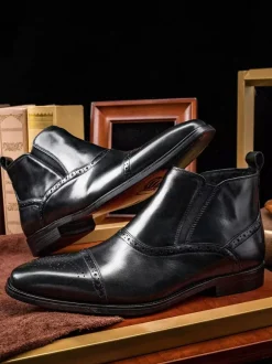 Bottines Chelsea montantes en cuir à bout carré pour homme