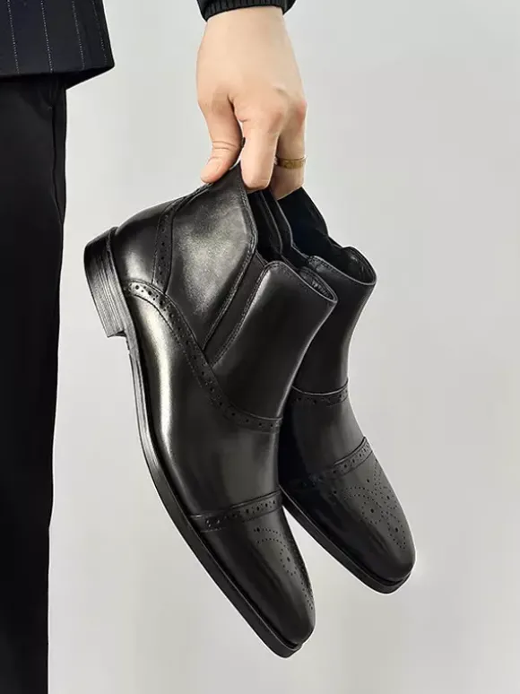 Bottines Chelsea montantes en cuir à bout carré pour homme