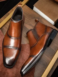 Bottines Chelsea montantes en cuir à bout carré pour homme