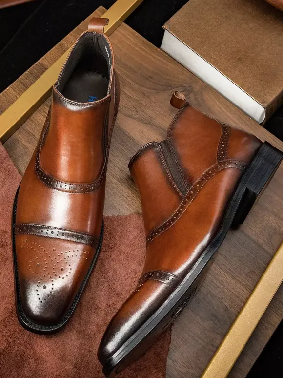 Bottines Chelsea montantes en cuir à bout carré pour homme