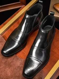 Bottines Chelsea montantes en cuir à bout carré pour homme