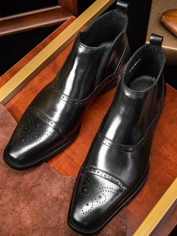 Bottines Chelsea montantes en cuir à bout carré pour homme