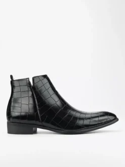 Bottines Chelsea noires à bout rond pour homme motif pierre