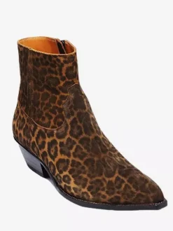 Bottines Chelsea pour hommes en cuir avec poils de poney et motif léopard et bottes à talon avec fermeture éclair latérale