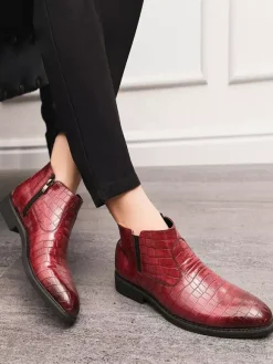 Bottines Chelsea pour homme à bout pointu et talon bas avec tige carrée texturée