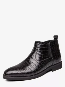 Bottines Chelsea pour homme à bout pointu et talon bas avec tige carrée texturée