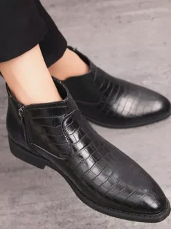 Bottines Chelsea pour homme à bout pointu et talon bas avec tige carrée texturée