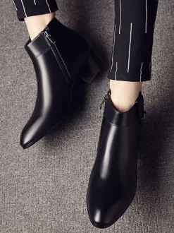 Bottines Chelsea pour hommes en cuir de vachette chic noires courtes