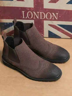 Bottines Chelsea pour homme à enfiler bout rond en cuir antidérapantes à talons bas respirantes