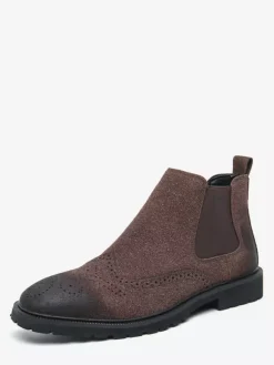 Bottines Chelsea pour homme à enfiler bout rond en cuir antidérapantes à talons bas respirantes