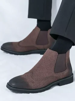 Bottines Chelsea pour homme à enfiler bout rond en cuir antidérapantes à talons bas respirantes