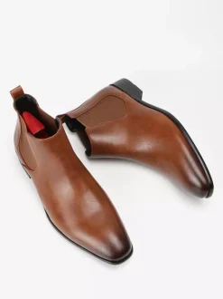 Bottines Chelsea pour homme bout carré à enfiler plates habillées à la cheville