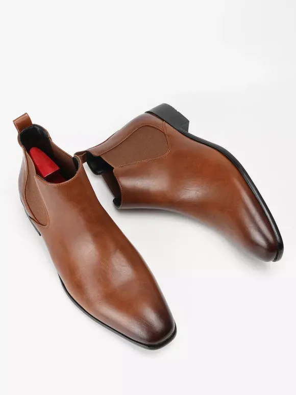 Bottines Chelsea pour homme bout carré à enfiler plates habillées à la cheville