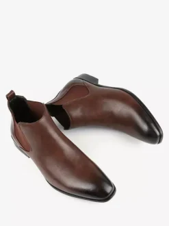 Bottines Chelsea pour homme bout carré à enfiler plates habillées à la cheville