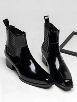 Bottines Chelsea pour hommes en cuir de vachette chic bottines courtes noires
