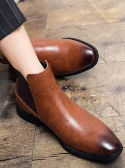 Bottines Chelsea pour homme bout pointu fines en cuir à talon bas